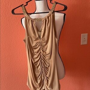 Elegant Tan Ruched Women's Top